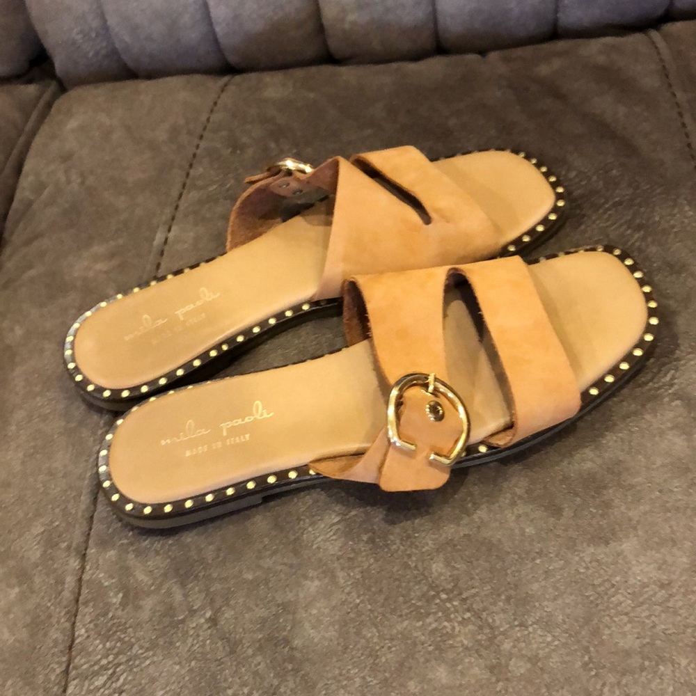 Mika Paoli Leather buckle studded Slide Sandals - Picture 5 of 7